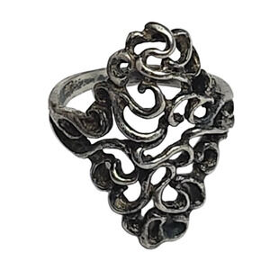 Vtg Sterling Silver Filigree Modernist Ring Sz 7